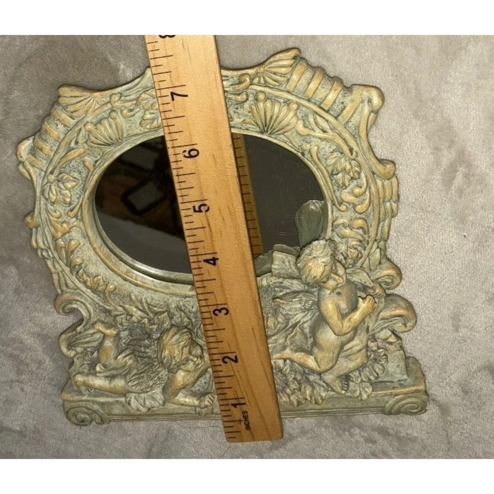 Vintage Cherubs‎ Table Mirror Picture Frame Resin 7.5x7.5